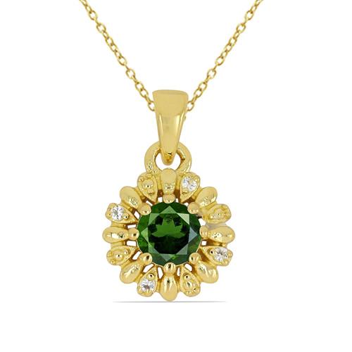 BUY STERLING SILVER GOLD PLATED NATURAL CHROME DIOPSIDE GEMSTONE PENDANT